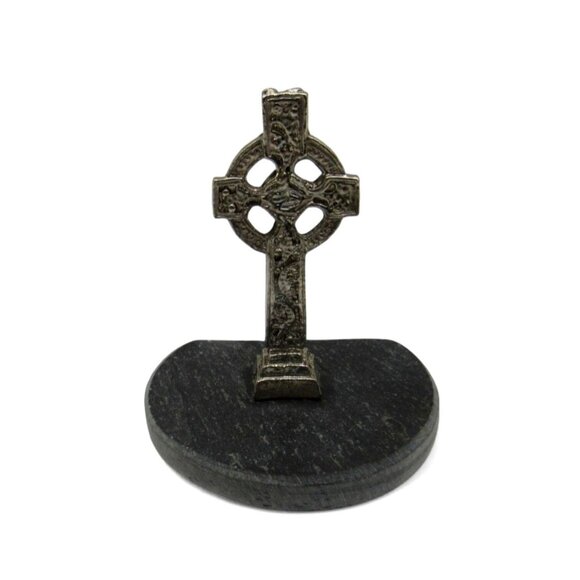 Small CELTIC CROSS Pewter Figurine on Marble Base 2.3" - Picture 1 of 9